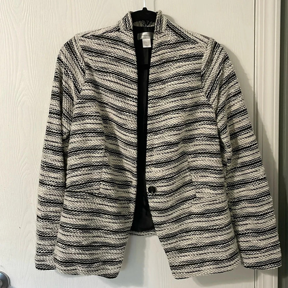 Christopher & Banks Jackets & Blazers - Christopher & Banks Cotton Blend Embroidered Black & White Blazer Jacket Size L
